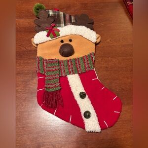 Festive Reindeer Christmas Stocking - Red and Green